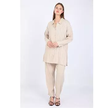 Женский двойной костюм большого размера на пуговицах бежевый