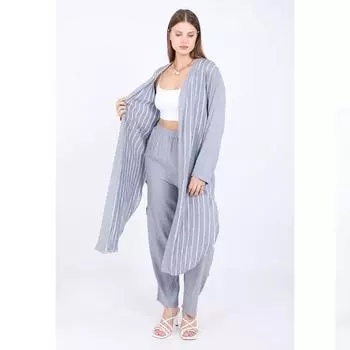 Женский двойной костюм большого размера с открытым передом синий