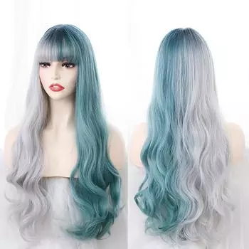 Женский двухцветный парик Bybrana с челкой, синтетический парик с большой волной, высокая температура, косплей 60cm