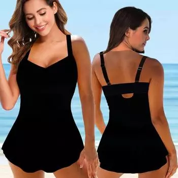 Женский двухсекционный купальник-бикини с принтом, мягкий танкини, купальный костюм, сексуальные бикини, купальные костюмы, комплект бикини с бретельками через шею и пуш-апом XS чёрный