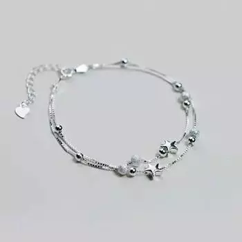 Женский двухслойный браслет из стерлингового серебра 925 пробы со звездами, элегантная цепочка-коробка, ювелирные изделия для дня рождения, Sl028