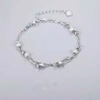 Женский двухслойный браслет из стерлингового серебра 925 пробы со звездами, элегантная цепочка-коробка, ювелирные изделия для дня рождения, Sl028