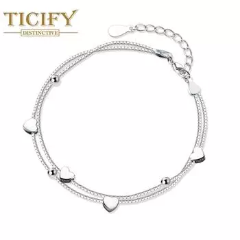 Женский двухслойный браслет Sweet Love с круглым шариком и жемчугом, с полым сердечком, регулируемый белый