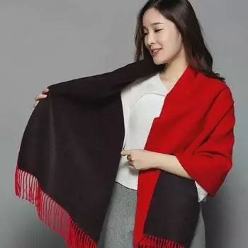 Женский двухсторонний кашемировый шарф: Двухцветная кроличья шерсть, плотная, теплая, одноцветная шаль, двойного назначения, с корейскими кисточками, незаменимая вещь зимой. 200*65cm