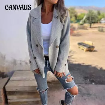 Женский двусторонний твидовый пиджак большого размера с отворотами и длинным рукавом на пуговицах S чёрный