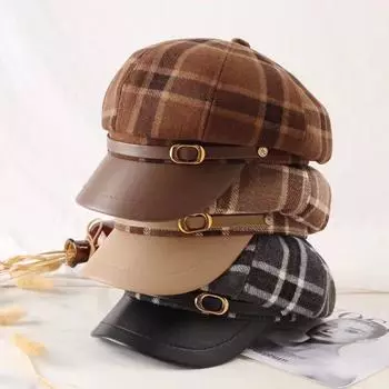 Женский дышащий берет из полиэстера и спандекса — вязаная кепка газетчика в японском и корейском стиле, классический клетчатый дизайн для осени и зимы one size