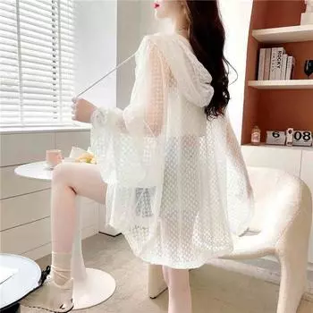 Женский дышащий кардиган с капюшоном и длинными рукавами больших размеров, свободные повседневные топы 3XL белый