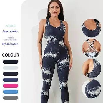 Женский дышащий комбинезон в европейском и американском стиле для занятий йогой и фитнесом на весну и осень. Medium черный серый