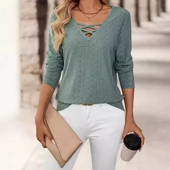 Женский дышащий свободный тонкий трикотажный жаккардовый топ с V-образным вырезом S светло-зеленый