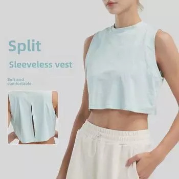 Женский дышащий жилет для йоги без рукавов - быстросохнущий топ для бега телесного цвета с красивым дизайном спины M/8