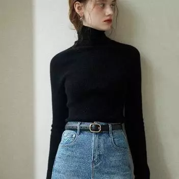 Женский джемпер, однотонный, водолазка, вязаный свитер с длинным рукавом, теплый вязаный пуловер, джемпер S светло-серый