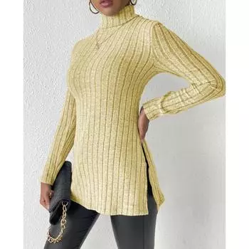 Женский джемпер средней длины с высоким воротом, открытый и облегающий, на осень и зиму S розы красного