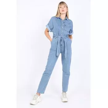 Женский джинсовый комбинезон с рукавами «летучая мышь» синий