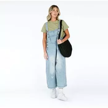 Женский джинсовый комбинезон с рваными мешковатыми нагрудниками, джинсовый комбинезон, однотонные брюки с карманами для уличной моды 2025 года, весна-осень S светло-синий