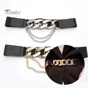 Женский джинсовый ремень в стиле ретро, эластичная лента, металлическая цепочка, декор, платье, застежка на ремень, лента, рубашка, топы, пояс, аксессуары для одежды золотистый