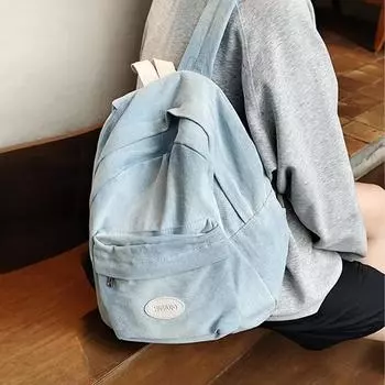 Женский джинсовый рюкзак большой вместимости, маленький школьный рюкзак для школьников светло-синий