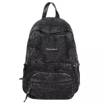 Женский джинсовый рюкзак большой вместимости, школьный рюкзак для ученика средней школы чёрный