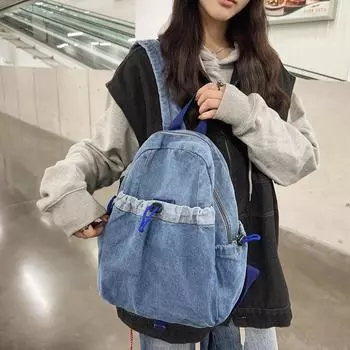 Женский джинсовый рюкзак для школьников, большой емкости, школьный рюкзак для поездок на работу синий