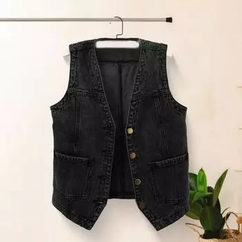 Женский джинсовый жилет с карманами, без рукавов, на пуговицах, свободный однотонный кардиган с V-образным вырезом, жилет в городском стиле для путешествий на свежем воздухе M светло-синий