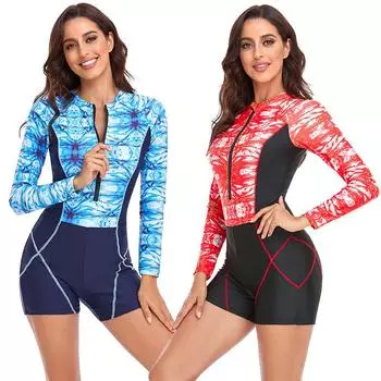 Женский европейский и американский цельный купальник с длинными рукавами, женские шорты, гидрокостюм, защита от солнца, тонкий облегающий крой, консервативный костюм для сноркелинга S синий