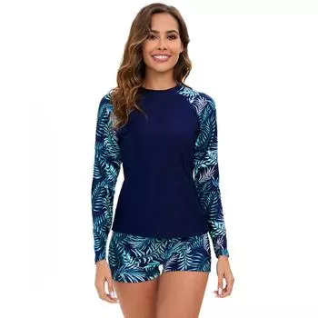 Женский европейский и американский раздельный купальник с длинными рукавами, серфинговый костюм, гидрокостюм S синий