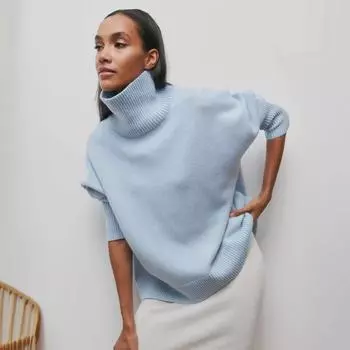 Женский европейский и американский свободный свитер с полувысоким воротником One Size белый