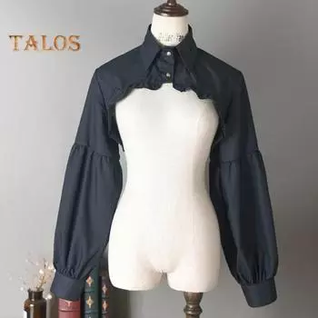 Женский фальшивый воротник с лацканами, фонарь, длинный рукав, однобортный, с оборками, сшитый подол, фальшивый воротник, однотонный свитер, декоративный воротник чёрный