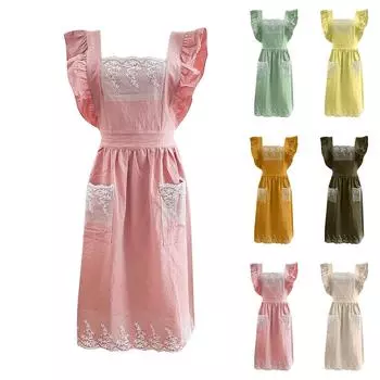 Женский фартук для выпечки Женский фартук с оборками и розами для выпечки, готовки и рукоделия для женщин One Size армия зеленый