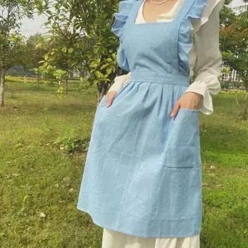 Женский фартук с оборками для рисования, кухонные фартуки, цветочный магазин, фартук для ногтей, безрукавный художественный халат для леди, скандинавские кухонные аксессуары синий