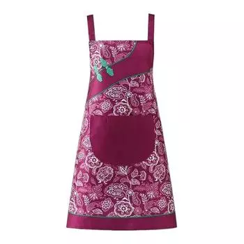 Женский фартук в стиле ципао с цветочным принтом, маслостойкий, шеф-поварской, без рукавов, комбинезон, для кухни фиолетовый