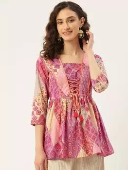 Женский фиолетовый топ с цветочным принтом XL фиолетовый