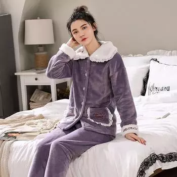 Женский фланелевой пижамный комплект M темно-розовый