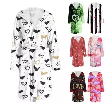 Женский фланелевый халат с принтом, впитывающая быстросохнущая хлопковая ночная рубашка L чёрный