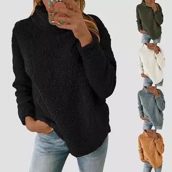 Женский флисовый джемпер с плюшевым мишкой, женские зимние толстовки с высоким воротом, пуловер