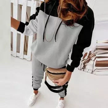 Женский флисовый комбинируемый комплект, толстовка с цветными блоками, толстовки, брюки, спортивный костюм