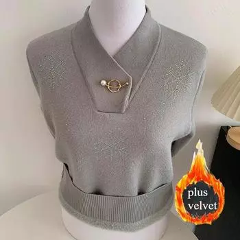 Женский флисовый свитер Plus, зимний флисовый трикотаж с V-образным вырезом, теплый пуловер, джемпер, вязаный топ S розовый