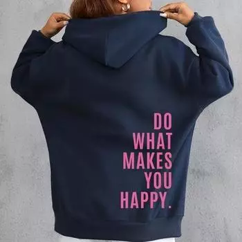 Женский флисовый свитер с пуховыми рукавами Do What Makes You Happy с капюшоном и принтом алфавита XS красный