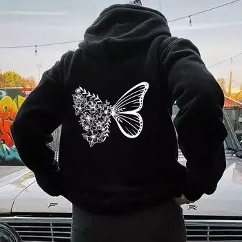 Женский флисовый свитер с рукавами на плечах, принтом букв, карманом-кенгуру, завязкой-бабочкой и капюшоном XS красный