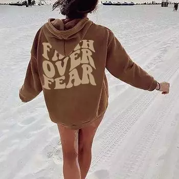 Женский флисовый свитер с рукавами на плечах и простым принтом с капюшоном и карманом-кенгуру с принтом на завязках XS небесно-голубой