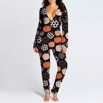Женский функциональный комбинезон с клапаном на пуговицах и принтом Хэллоуина для взрослых XL оранжевый