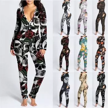 Женский функциональный комбинезон с клапаном на пуговицах и принтом Хэллоуина для взрослых XL оранжевый