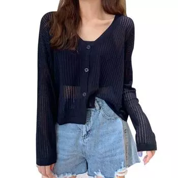 женский футболка Лива Девушка футболки v-Neck Холлоу Все-матч одногрудый солнцезащитный крем Кардиган футболка Топы Vetements Femmes One Size