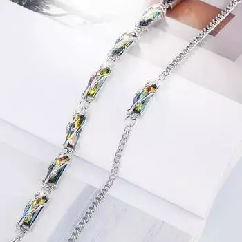 Женский геометрический квадратный браслет из искусственного кристалла с инкрустацией в виде листьев, ювелирные изделия 7 Charms