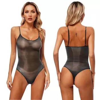 Женский глянцевый боди с регулируемым ремешком, прозрачные колготки, эластичный облегающий цельный купальник с высоким вырезом One Size