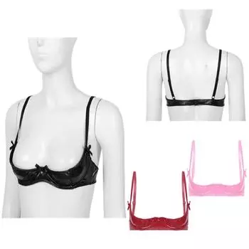 Женский глянцевый кожаный бюстгальтер с открытой чашкой груди, топы, бюстгальтеры пуш-ап, бюстье, корсет, бюстгальтер, нижнее белье, женское нижнее белье M