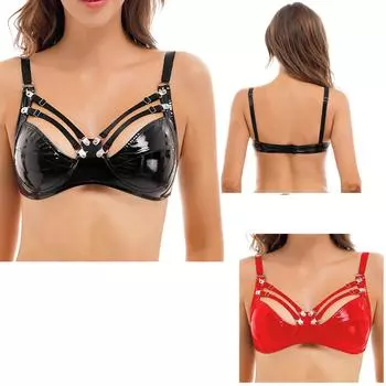 Женский глянцевый лакированный кожаный бюстгальтер без косточек, бюстгальтер без косточек, костюм для шоу в ночном клубе XXL красный