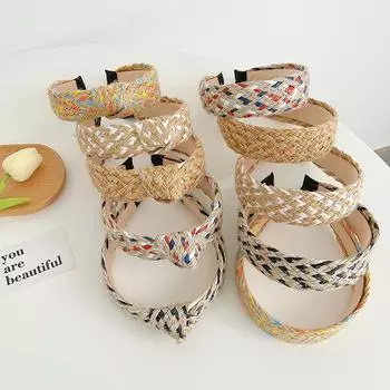 Женский головной убор тканый завязанный модный соломенный ободок модные украшения для волос обруч для волос 17*3.5cm чёрный