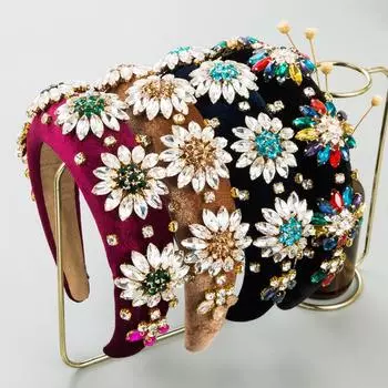 Женский головной убор в стиле барокко, фланелет, красочный обруч для волос с шариком подсолнуха OneSize розы красного