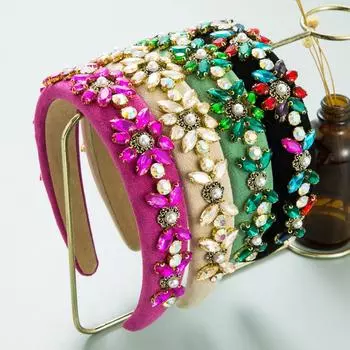 Женский головной убор в стиле барокко с кристаллами и цветком с широкими полями, высококачественная повязка для волос OneSize розы красного