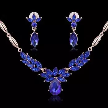 Женский горный хрусталь цветок кулон сплав ожерелье серьги свадебный комплект ювелирных изделий зелёный